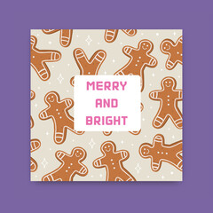 Christmas postcard. Greeting card with gingerbread cookies. Xmas and New Year decor. Flat style. Vector.