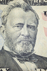 Portrait The 18th U.S. President Ulysses S. Grant on The United States fifty dollar bill