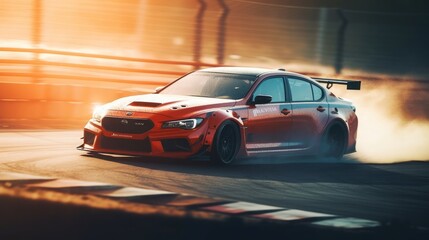 Fototapeta premium Accelerate Your Journey: Experience the thrill of high-speed driving on the open road with this dynamic car racing adventure, generative AI
