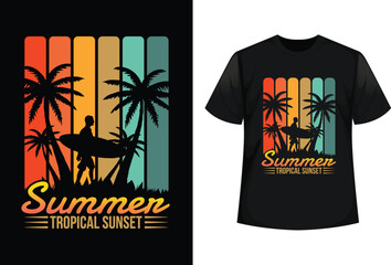 Summer tropical sunset t-shirt design vector