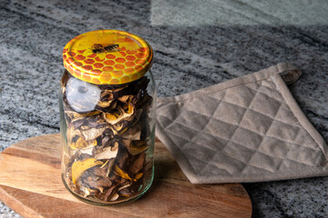 dried mushrooms in a jar