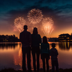 People looking at firework in new year evening