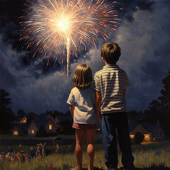 People looking fireworks in new year evening