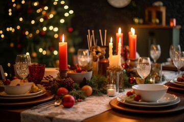 Festive christmas table food. Family dinner. Generate Ai