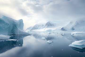 Fototapeta na wymiar Icebergs And Snow Of Great Antarctica Landscape Created Using Artificial Intelligence