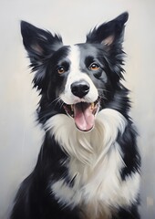 Fototapeta premium An elegant oil painting of a Border Collie dog, full body, pet portrait illustration