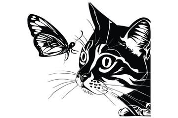 Captivating Chronicles of a Curious Cat and Its Delightful Butterfly Companion in a Digital Art Masterpiece