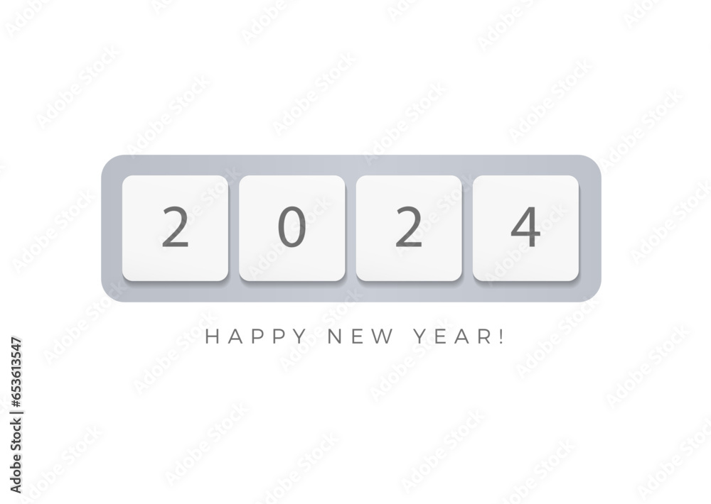 Poster 2024 keyboard buttons greeting cards, business events, digital communication. sleek, tech-inspired c