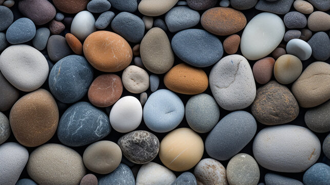 Smooth round pebbles sea textured background.