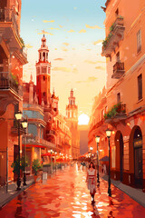 Naklejka premium Illustration of beautiful view of the city of Sevilla, Spain