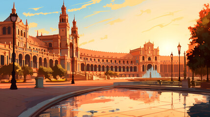 Illustration of beautiful view of the city of Sevilla, Spain - obrazy, fototapety, plakaty
