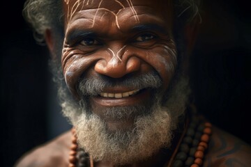 Papua islander warrior man. Village ritual. Generate Ai - obrazy, fototapety, plakaty