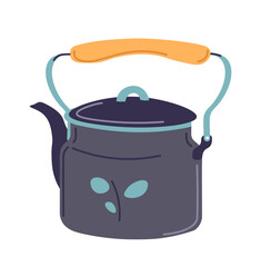 Old vintage kettle with wooden handle, cookware