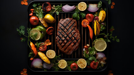Barbecue with meat and vegetables 