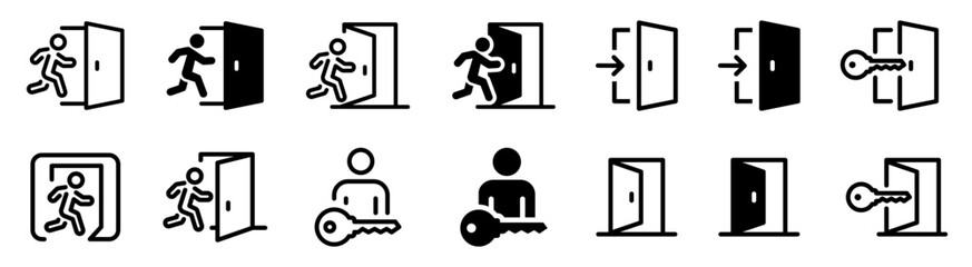 Entry and exit icons. Login and logout icon set. Enter and quit icons. Flat style vector icons - obrazy, fototapety, plakaty