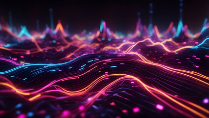 Fototapeta premium abstract 3D representations of data streams or digital information flow with neon-colored lines and nodes