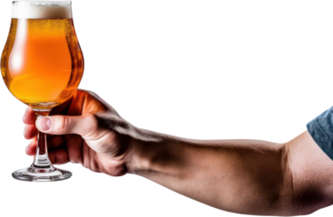Hand holding glass of beer, lager, alcohol, mug, IPA Beer, beverage, ale, PNG, Transparent, isolate.