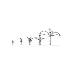 One line drawing. Plant growth progress. - obrazy, fototapety, plakaty