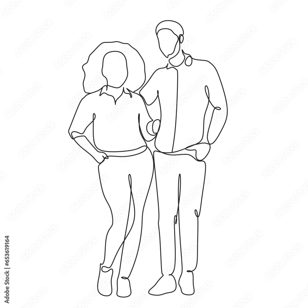 Wall mural one line drawing. a man and a woman are hugging. fashionable couple style. - Wall murals