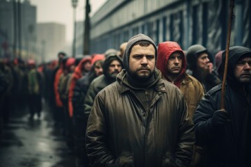 Obraz premium A crowd of people goes on strike against the authorities and the government.