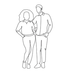 One line drawing. A man and a woman are hugging.
Fashionable couple style.