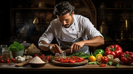Male Professional Chef Cooking Luxurious and Delicious Food