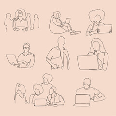 One line drawing. Business and marketing social media.