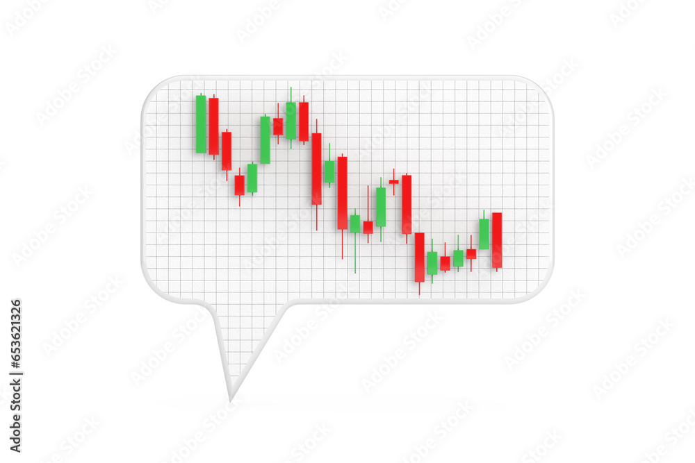 Leinwandbilder speech or idea bubbles with green and red trading financial candlesticks pattern chart. 3d rendering