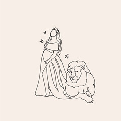 Pregnant woman line art. Abstract minimalist simple illustration of pregnancy