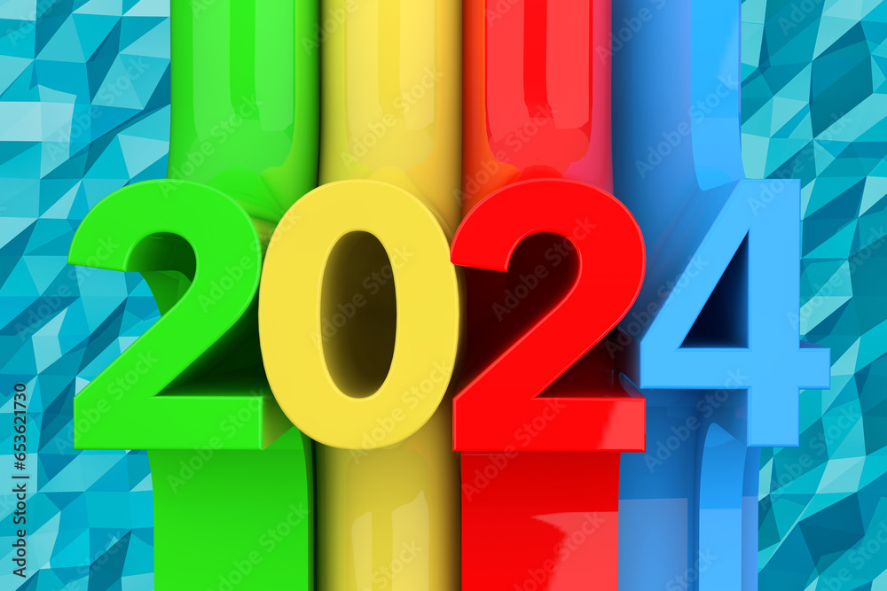 Aufkleber abstract new 2024 year sign. 3d rendering