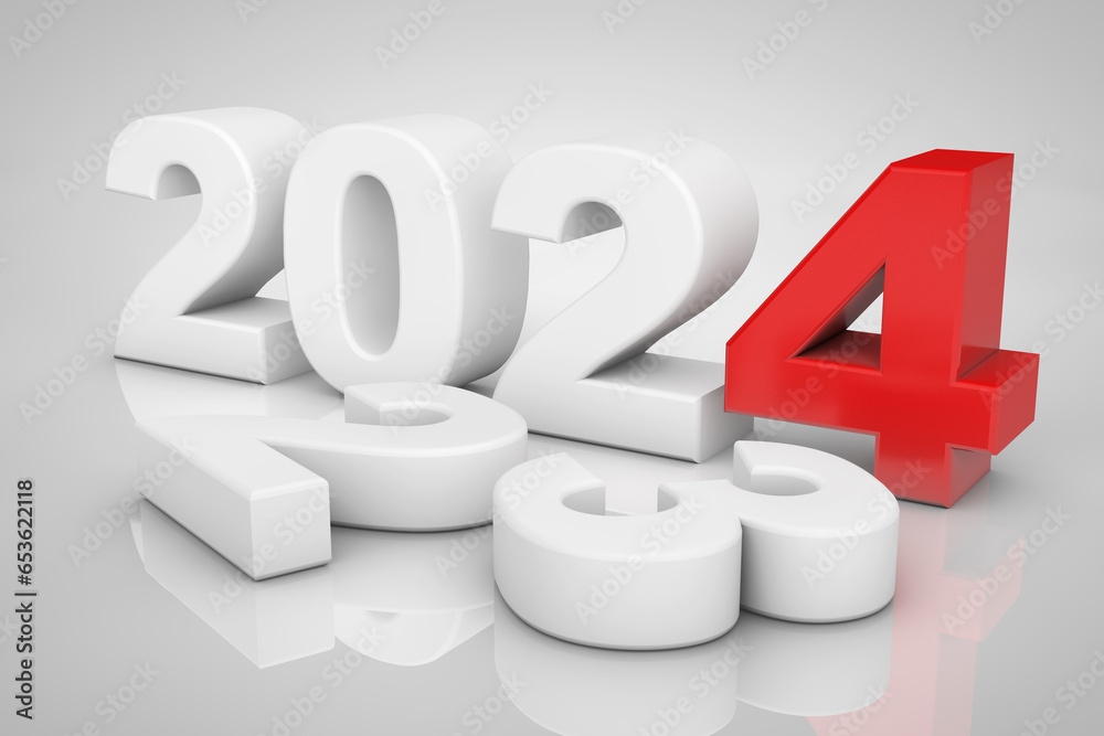 Aufkleber new year 2024 3d sign. 3d rendering