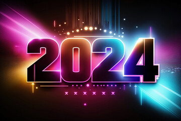 2024 Happy New Year eve modern logo - generative AI - obrazy, fototapety, plakaty