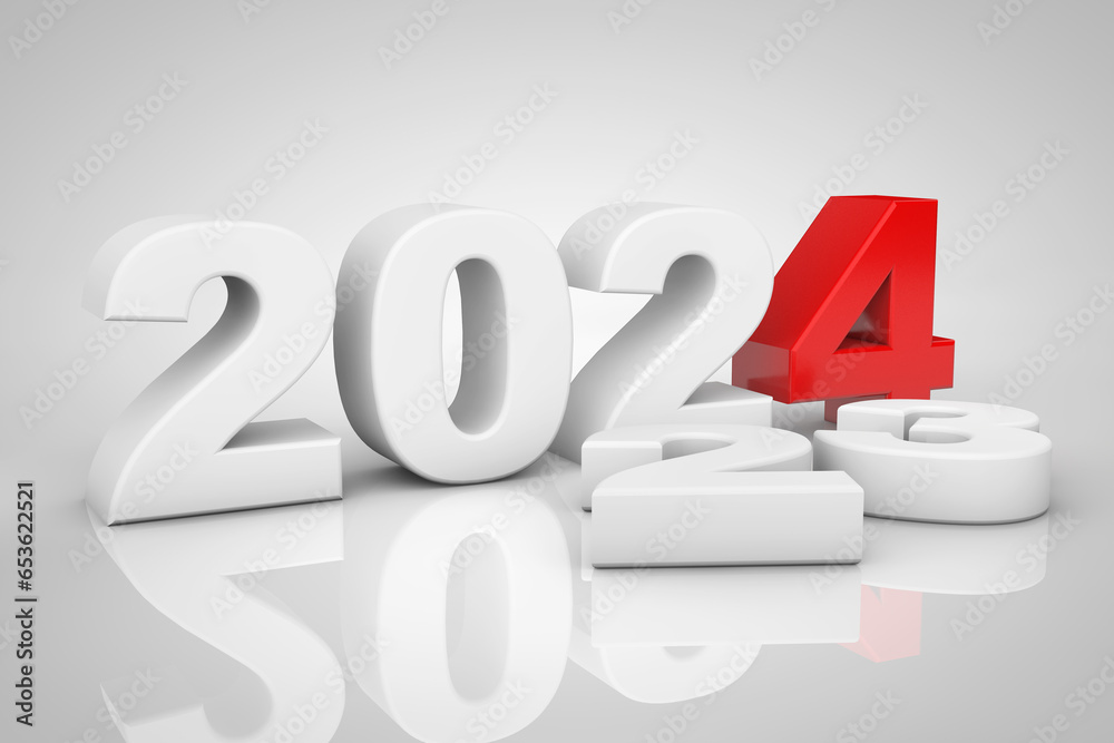 Aufkleber new year 2024 3d sign. 3d rendering