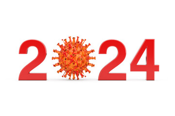 2024 Year with Zero Symbol as COVID-19 Corona Viruses Bacterias. 3d Rendering - obrazy, fototapety, plakaty