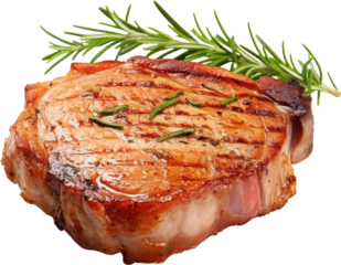 Delicious Tasty grilled Pork chop steak, Roasted ribs, rosemary, PNG, Transparent, isolate.