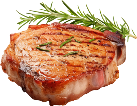 Delicious Tasty grilled Pork chop steak, Roasted ribs, rosemary, PNG, Transparent, isolate.