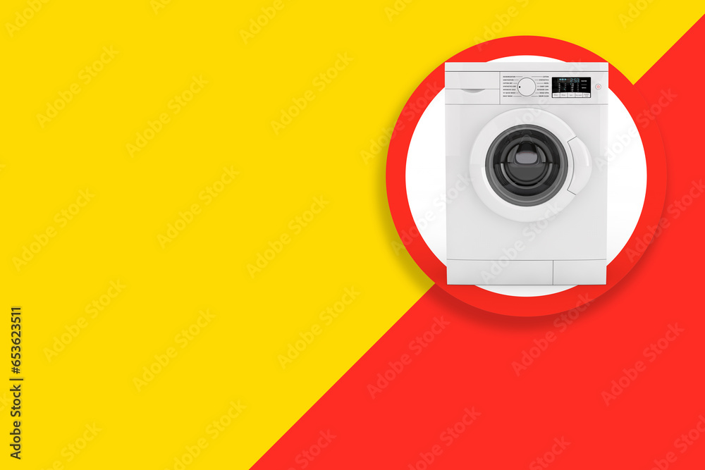 Aufkleber white modern washing machine label tag with free space for your design. 3d rendering
