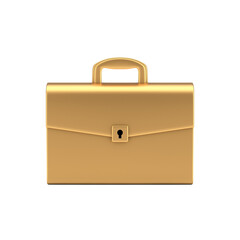 Golden Cartoon Icon Briefcase or Schoolbag. 3d Rendering