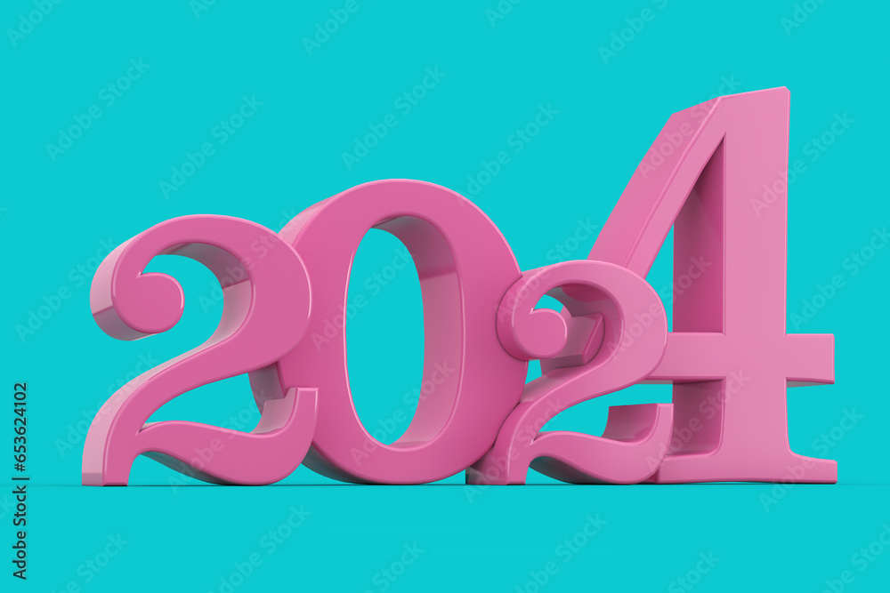 Aufkleber 2024 new year pink sign in duotone style. 3d rendering