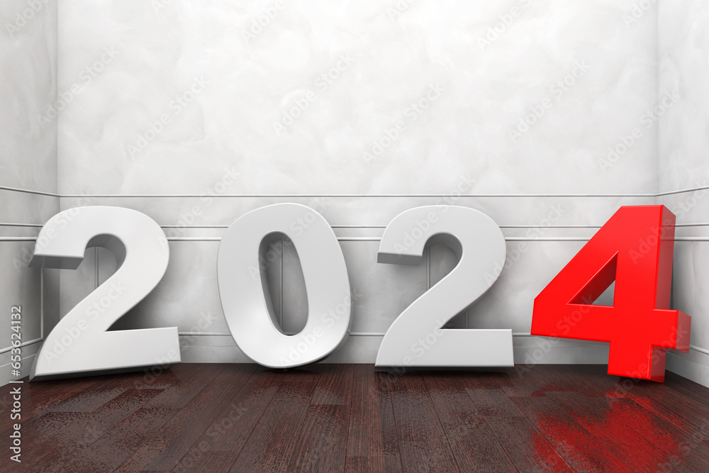 Poster 2024 New Year Sign in Empty Room. 3d Rendering