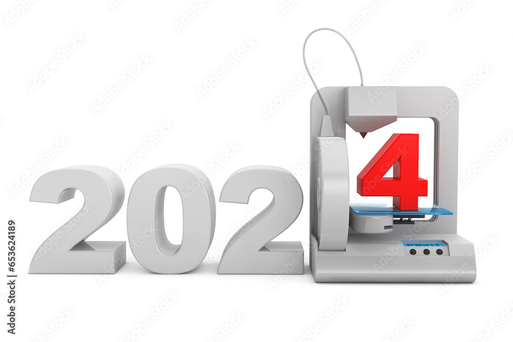 Aufkleber Modern Home 3d printer print New 2024 Year Sign. 3d Rendering