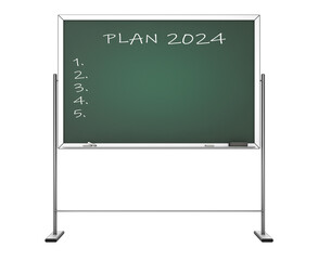 Blackboard with the Phrase Plan 2024. 3d Rendering