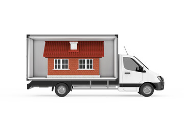 Family House Cottage Building in Freight Compartment of Cargo Van Minibus. 3d Rendering