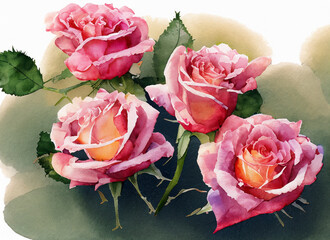 Rose flowers watercolor.