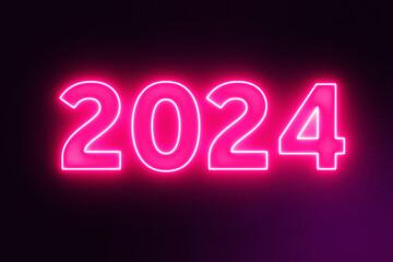 2024 New Year Neon Text Closeup. 3d Rendering
