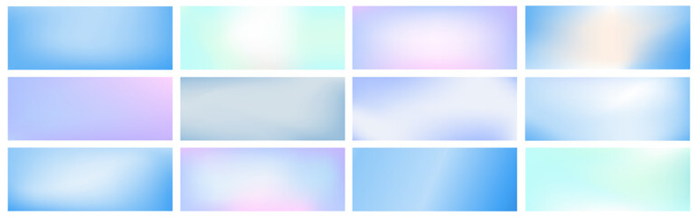 Vector gradient pastel backgrounds set. Collection of winter mesh coloured banners.