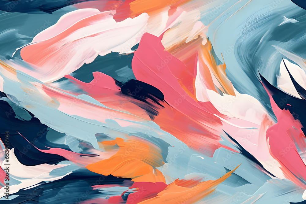 Wall mural seamless texture and full-frame background of colorful paint strokes of flat surface, neural network