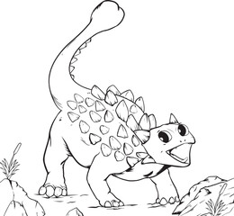 Hand drawn Ankylosaurus illustration for children's picture book