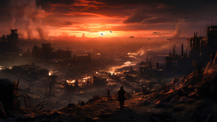 Post-Apocalyptic Earth Scene.  Generative AI.
A digital rendering of a post-apocalyptic scene of the planet earth.  