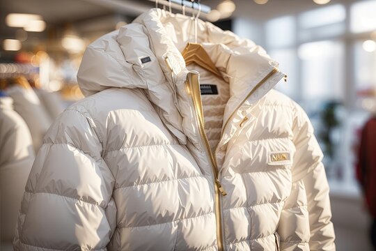 a white down jacket in a store. ai generative